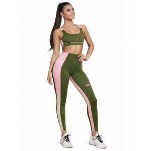 NWT New Ayda Performance Leggings Green Pink Color Block Sport Yoga M